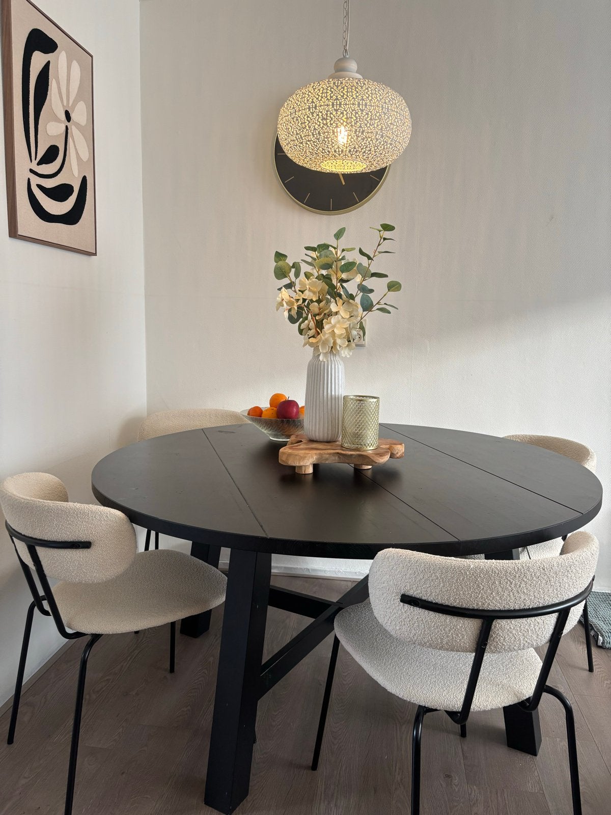 Zwarte ronde eettafel, Huis en Inrichting, Ophalen, Gebruikt, 150 tot 200 cm, Rond