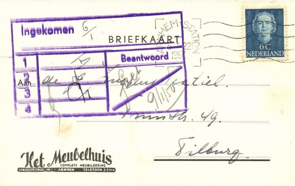 Het Meubelhuis, Arnhem - 01.1951 - briefkaart, Ophalen of Verzenden, Briefkaart