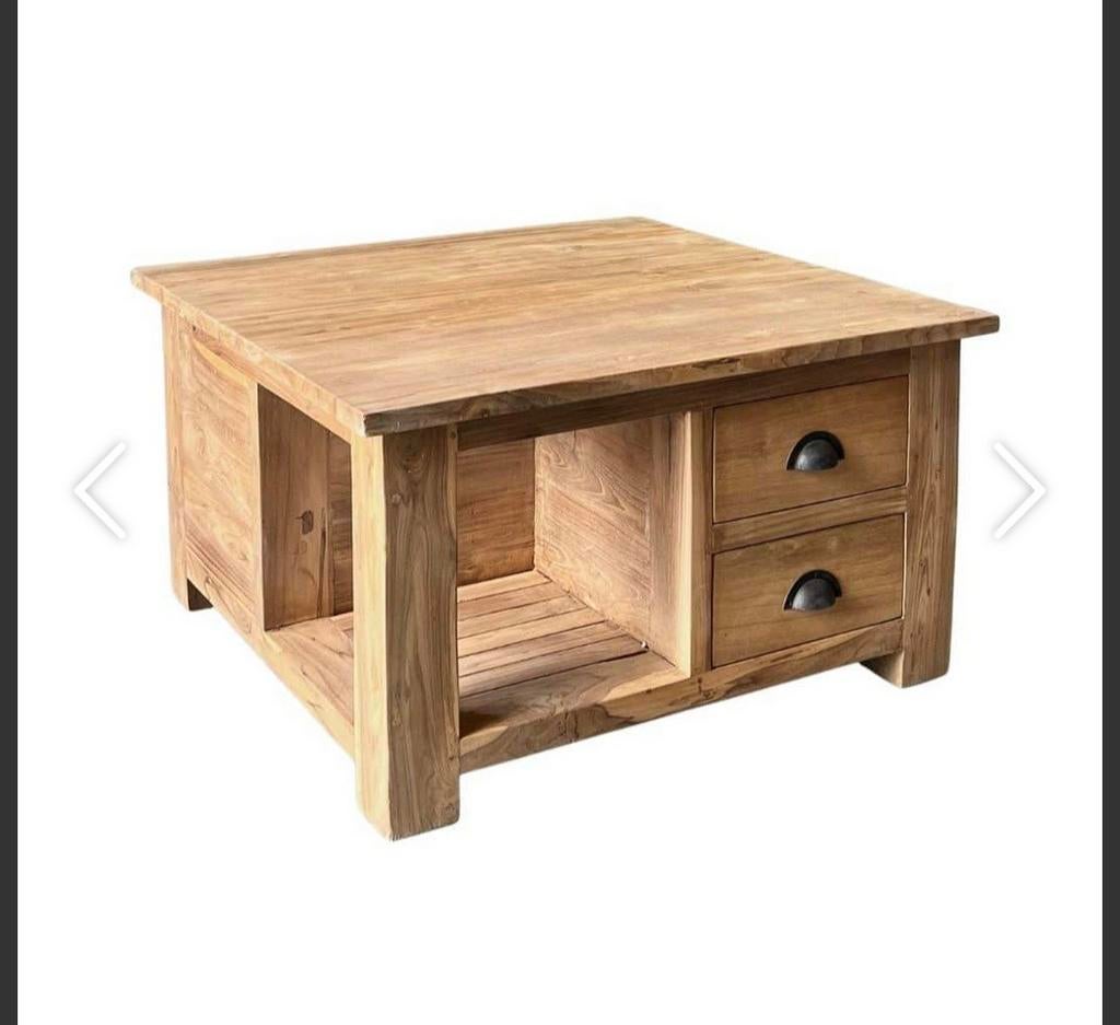 Salontafel glad teak, 80x80cm vier laden, Huis en Inrichting, Tafels | Salontafels, Ophalen, 100 tot 150 cm, 50 tot 100 cm, Minder dan 50 cm