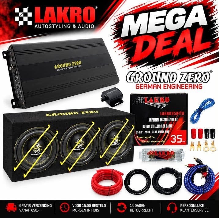 Ground Zero 3.250SPL-1500.1 pack 6 - 2100watt, Ophalen of Verzenden, Niet ingevuld, Niet ingevuld, Niet ingevuld