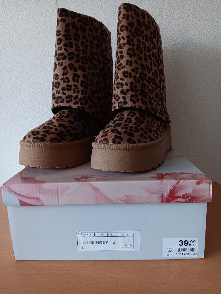 nieuwe bruine Snowboots/laarzen met dierenprint mt 37, Ophalen, Bruin, Overige typen, Nieuw