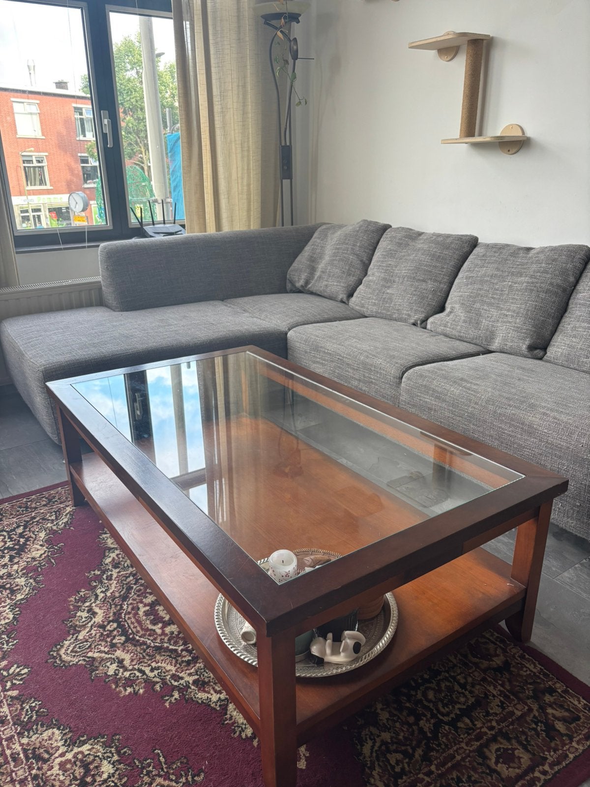Koffietafel met glazen plaat, Ophalen, Gebruikt, 100 tot 150 cm, Glas