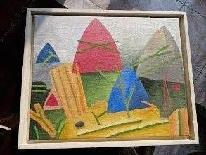 Schilderij op doek, modern 30x40 cm met lijst, Antiek en Kunst, Ophalen, Overige materialen, Overig onderwerp
