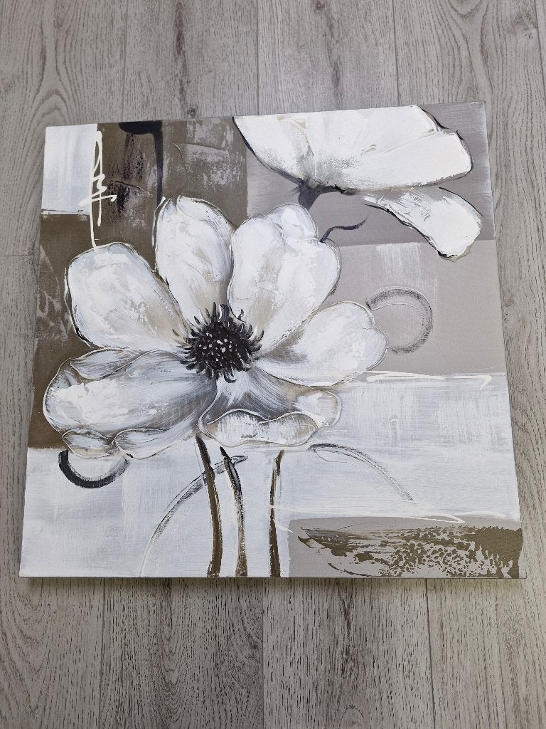schilderij olieverf witte bloem 58x58cm, 50 – 75, Ophalen of Verzenden, Zo goed als nieuw, Schilderij