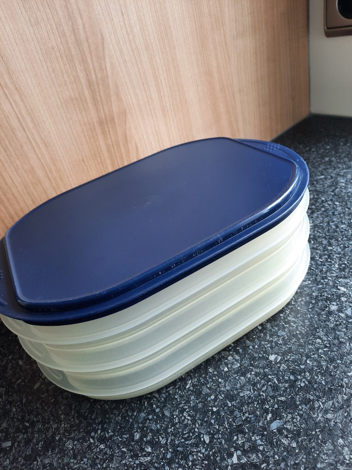 Tupperware vleeswaren schaaltjes, Ophalen of Verzenden, Gebruikt, Blauw, Overige typen