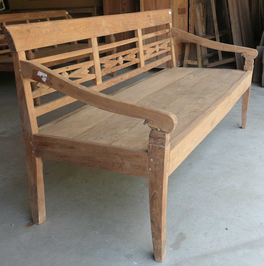 Diepe teak bank RQ9 stationsbank hout landelijk Ibiza Bali, Ophalen of Verzenden