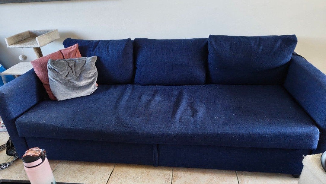 IKEA FRIHETEN slaapbank blauw, Gebruikt, Blauw, Tweepersoons, 220 cm