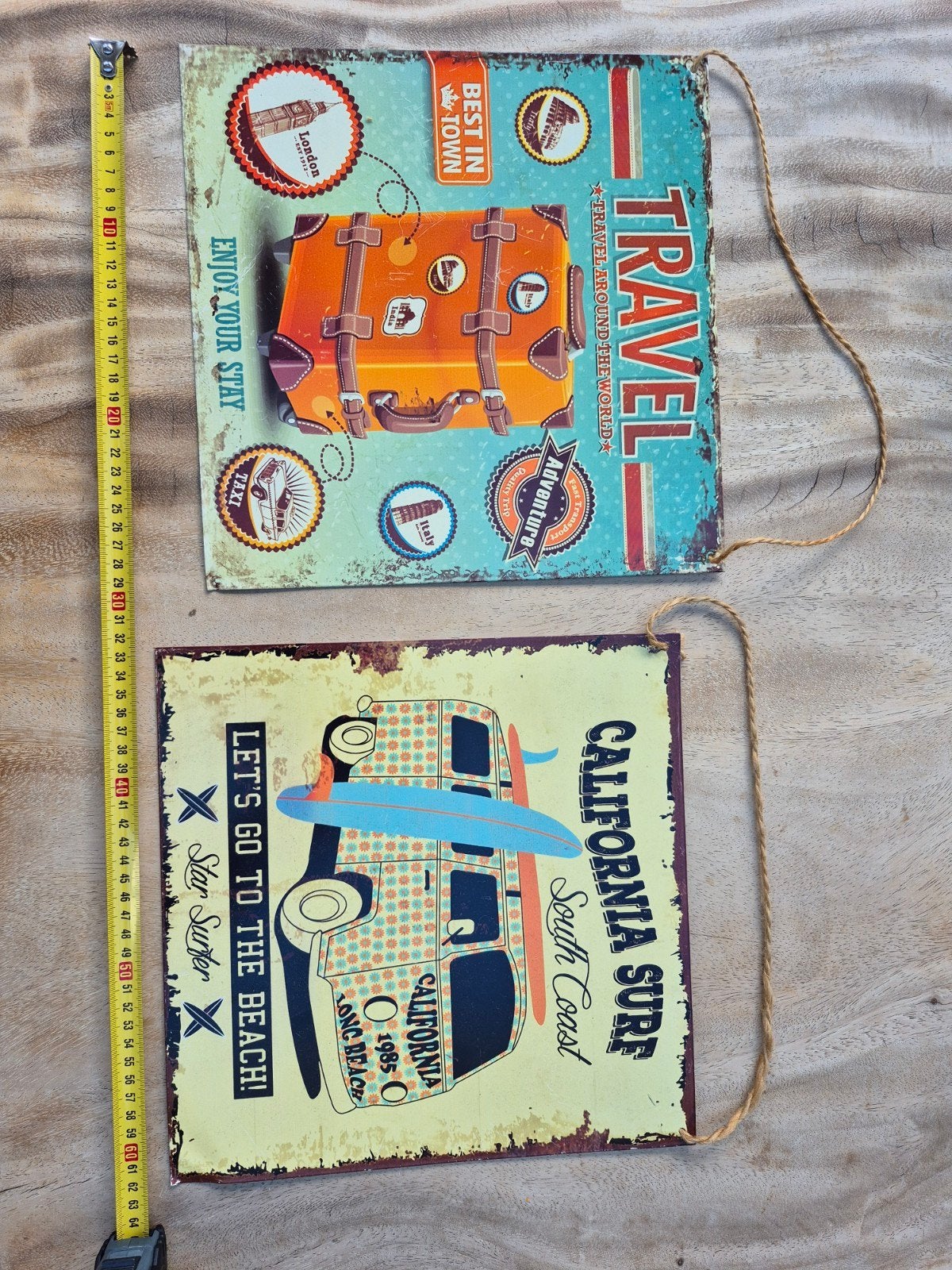 Vintage metalen wanddecoratie - Travel & California Surf, Metaal, Gebruikt, Ophalen of Verzenden, Reclamebord