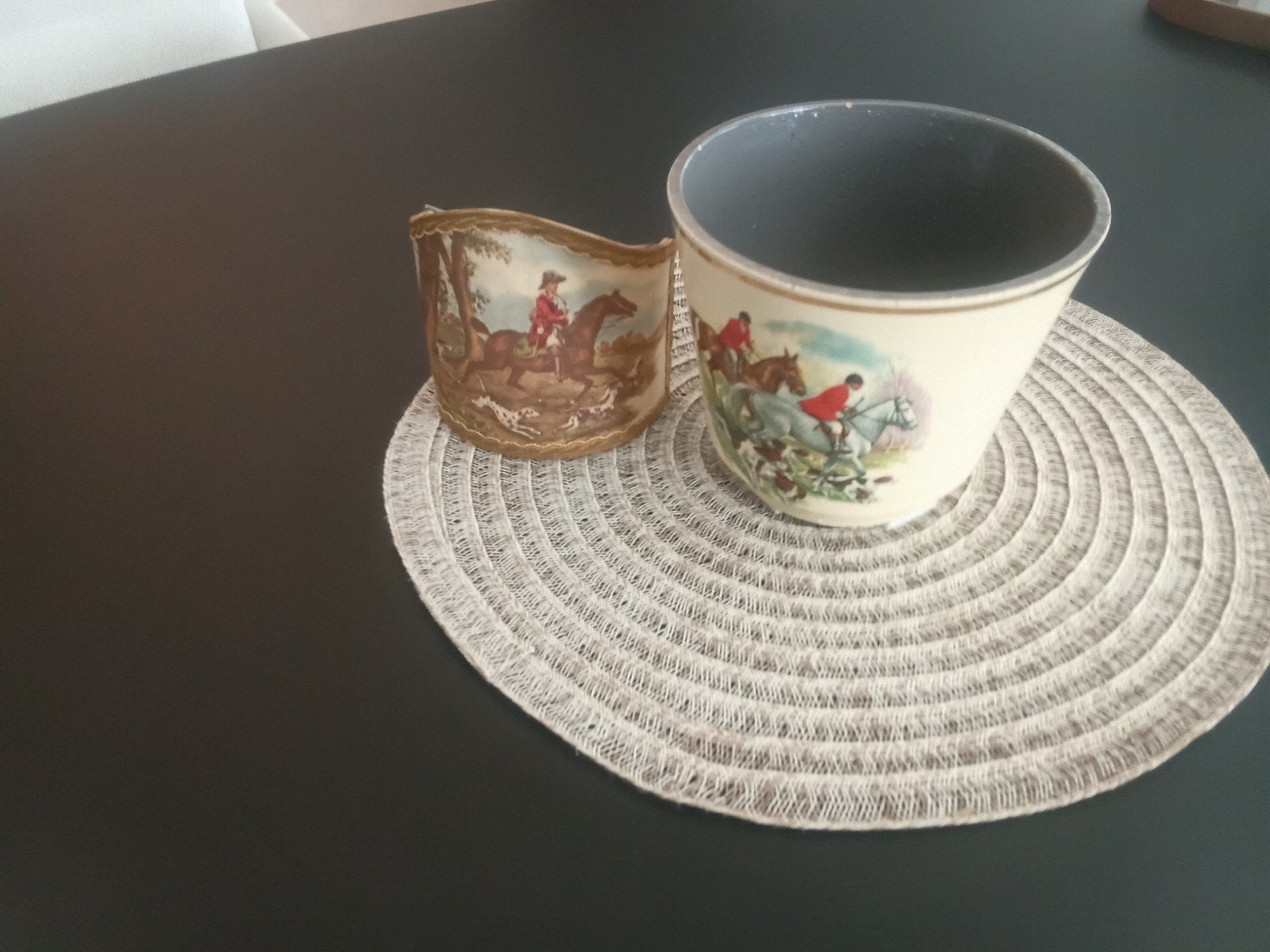 Vintage cache pot  met jachttaferelen en lampekapje jaren 50, Ophalen of Verzenden