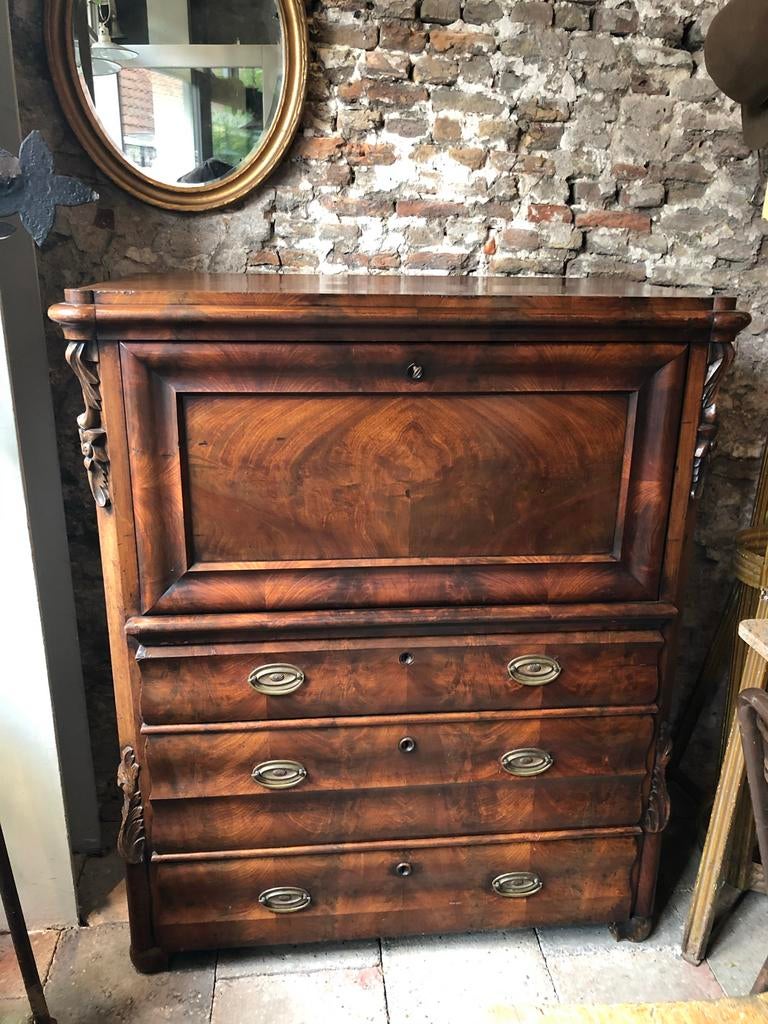 antiek mahoniehouten klepbureau secretaire ladenkast bureau, Huis en Inrichting, Kasten | Secretaires, Ophalen