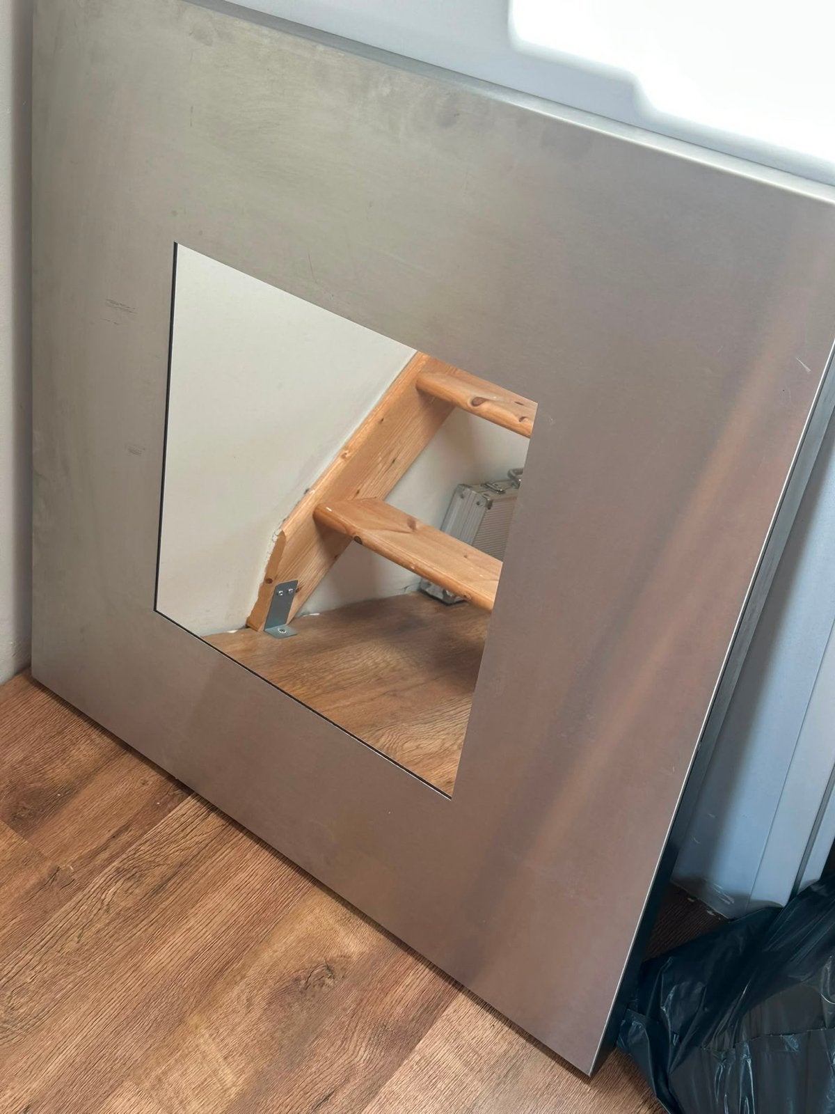 Moderne spiegel met stalen frame (80x80 cm), Huis en Inrichting, Ophalen, Gebruikt, Vierkant, 75 tot 100 cm