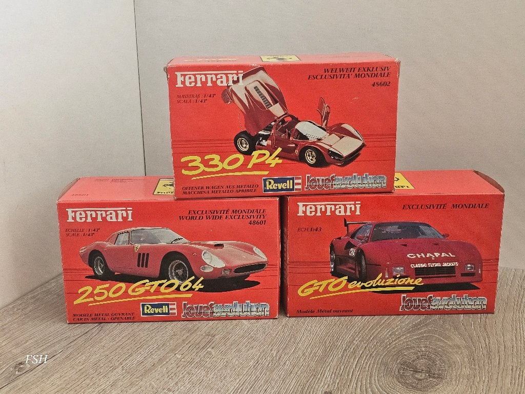 Ferrari 3 x: GTO Evo, 250 '64, 330 P4, rood, Revell/Jouef., Ophalen of Verzenden, Gebruikt, Auto, Overige merken