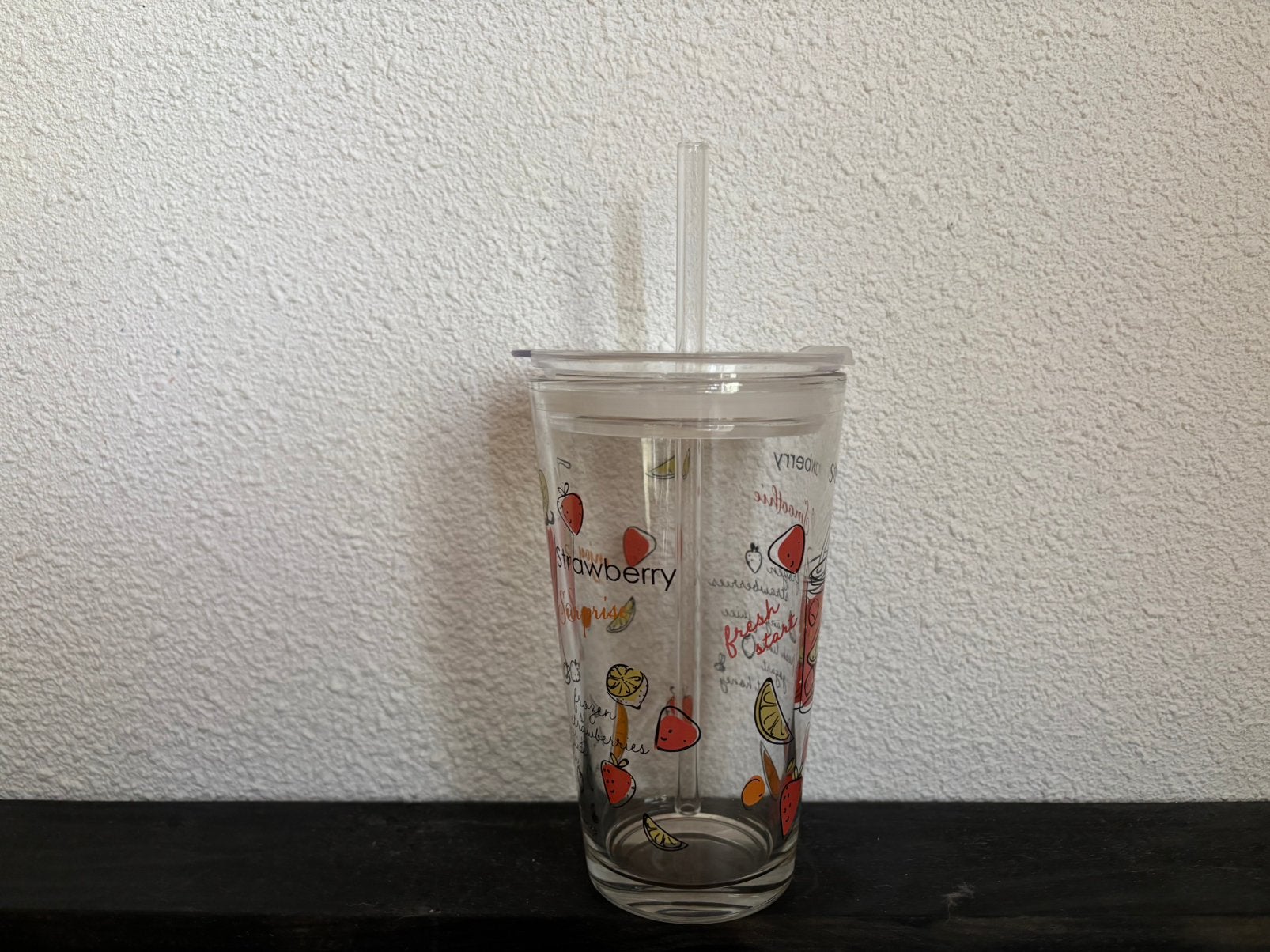 Glazen strawberry smoothie beker to go met deksel en rietje, Ophalen of Verzenden, Nieuw, Overige typen