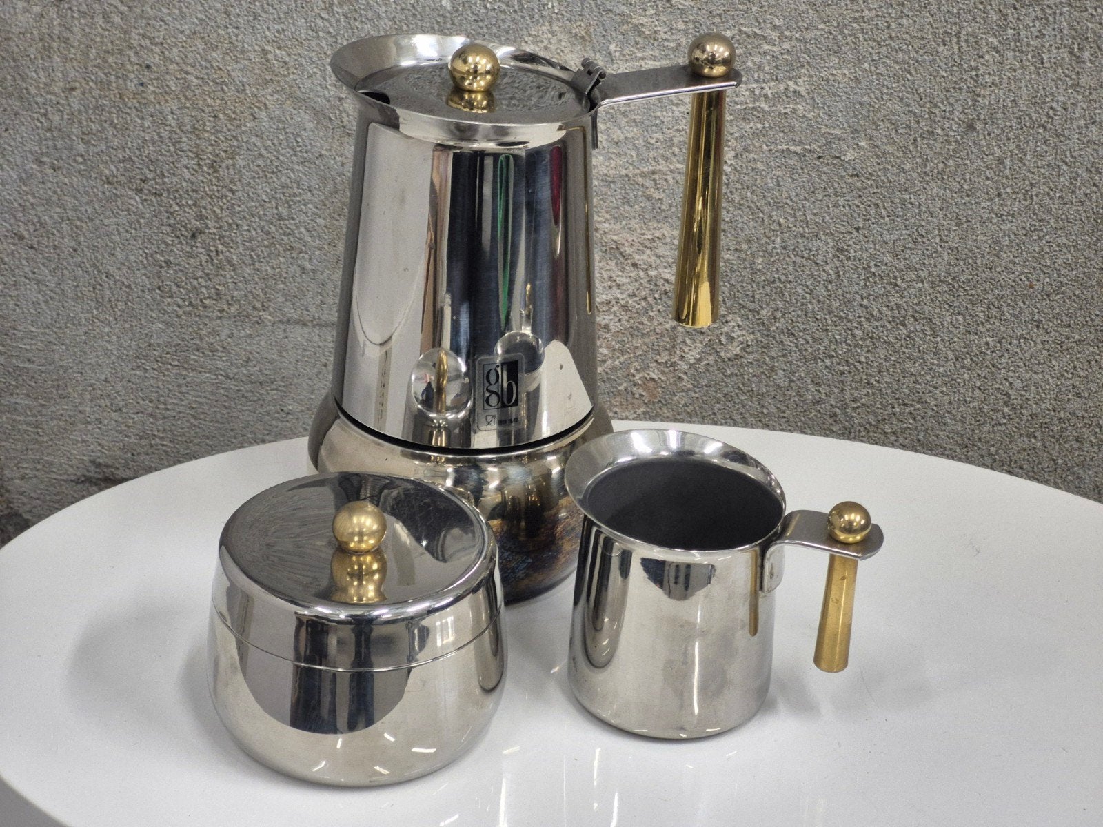 Douwe Egberts GB mokkapot percolator met suiker en melkset, Ophalen of Verzenden, Gebruikt, Metaal