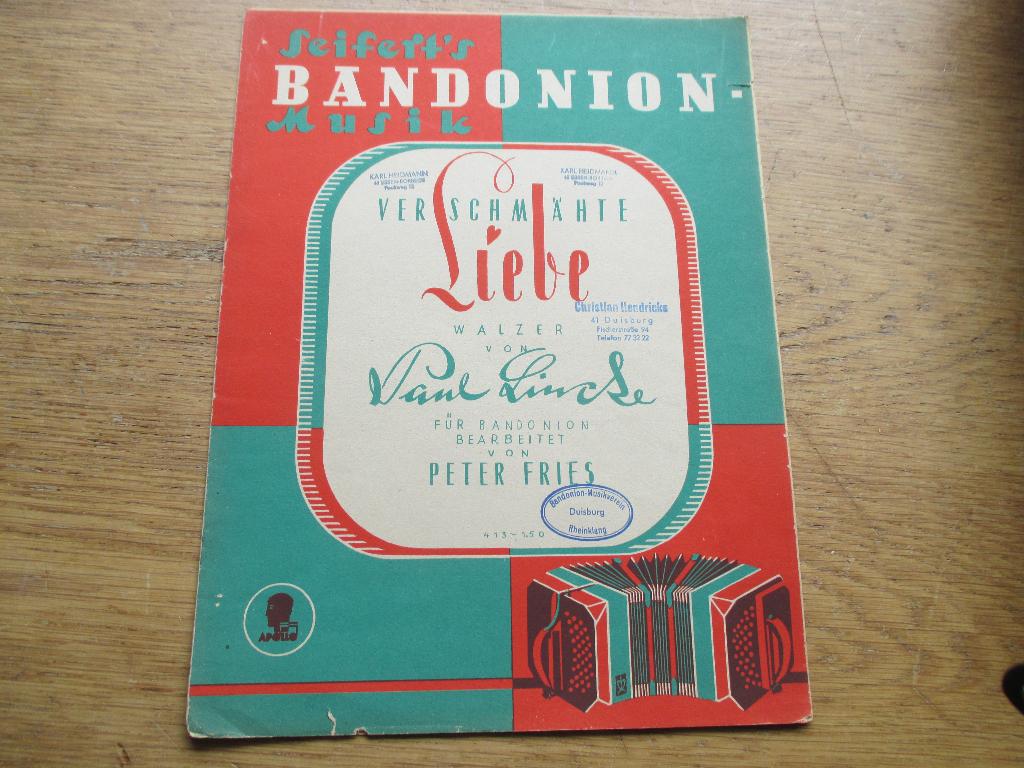 VERSCHMÄHLTE LIEBE - PAUL LINCKE - VOOR BANDONION, Ophalen of Verzenden, Gebruikt, Artiest of Componist, Populair