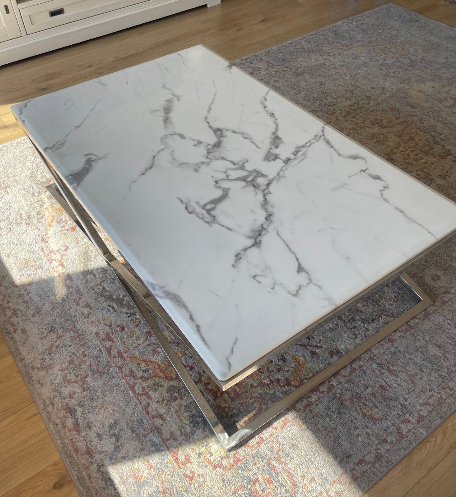 Salontafel met marmerlook, Ophalen, 100 tot 150 cm, 50 tot 100 cm, Zo goed als nieuw