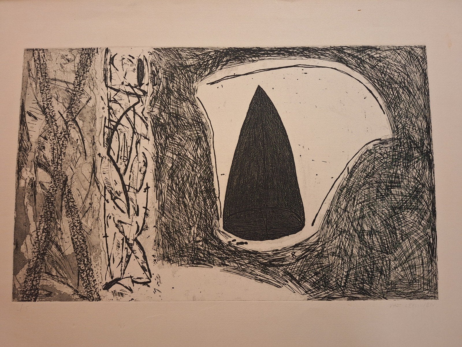 Moderne Ets door V. Leeuwen - Abstracte compositie, Ophalen of Verzenden, Ets, 1950 - 1999