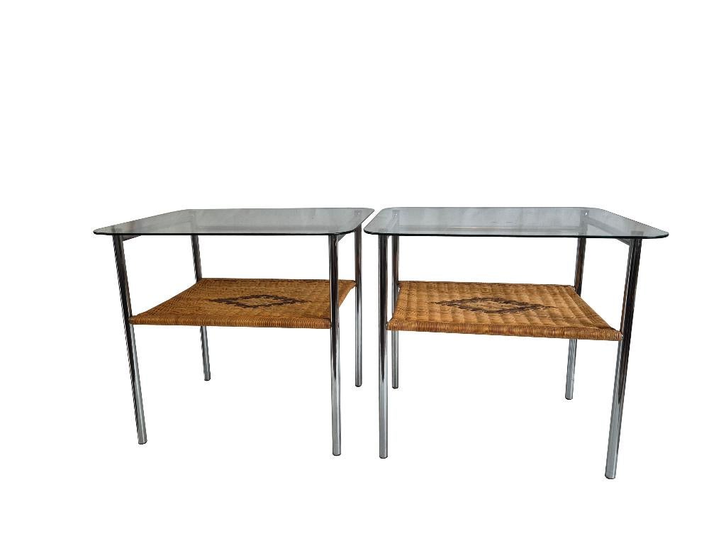 Schitterende vintage buisframe rattan design bijzettafel, Ophalen, Gebruikt