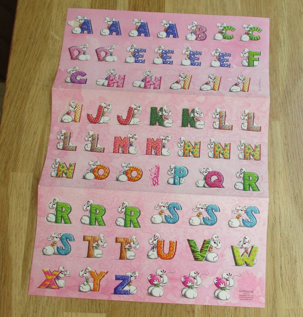 diddl stickervel alfabet abc 31x23cm goede staat, Verzamelen, Diddl, Ophalen of Verzenden, Diddl, Zo goed als nieuw, Overige typen