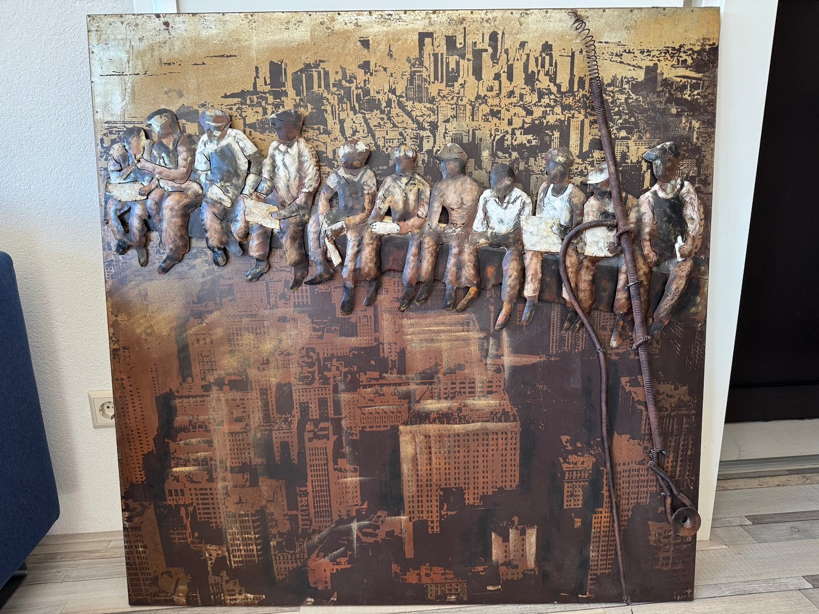 3D art Metaalschilderij - childerij- Lunch atop a skyscraper, Antiek en Kunst, Ophalen of Verzenden
