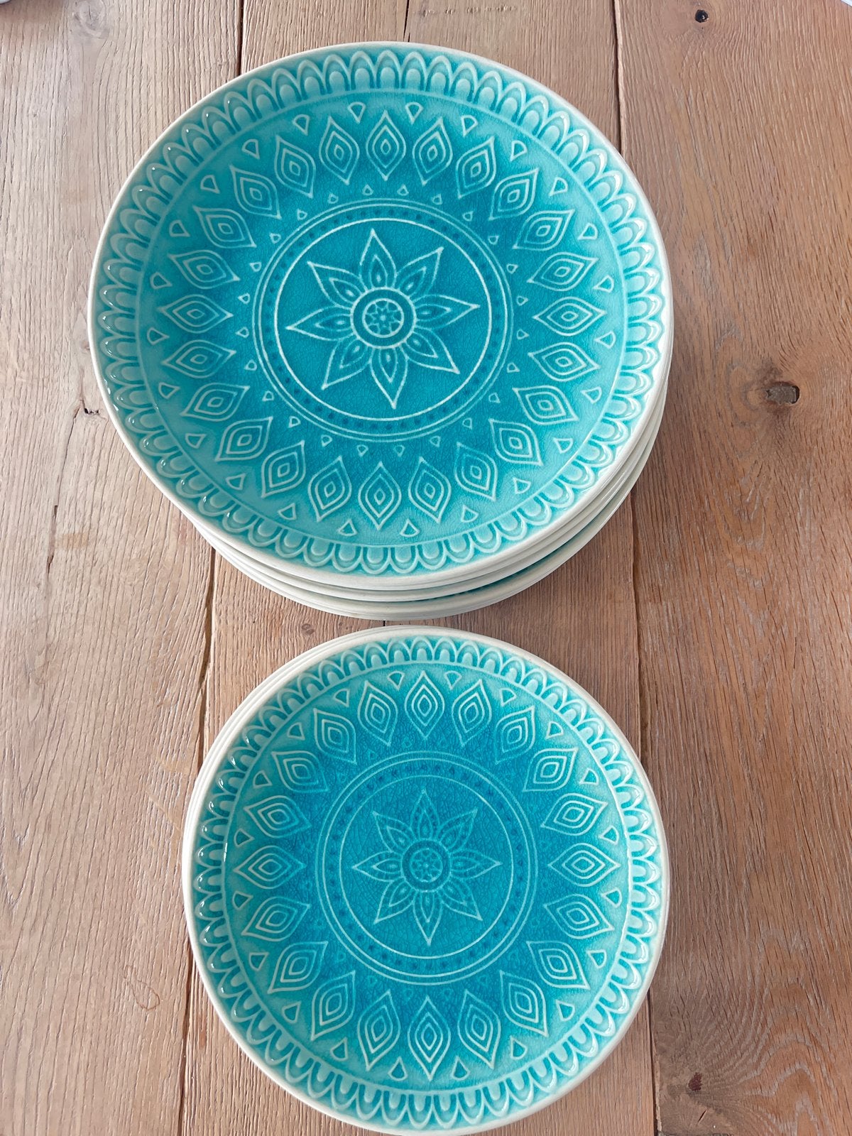 Capri borden turquoise - 6x 21cm, 6x 27cm, Ophalen, Gebruikt, Overige merken, Keramiek