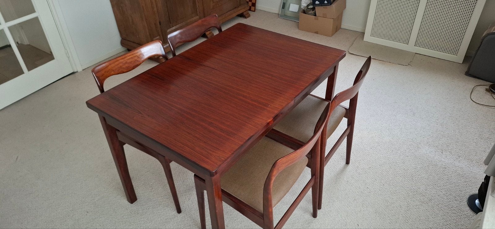 Uitschuifbare pallisander eettafel met 4 stoelen - Teakhout
