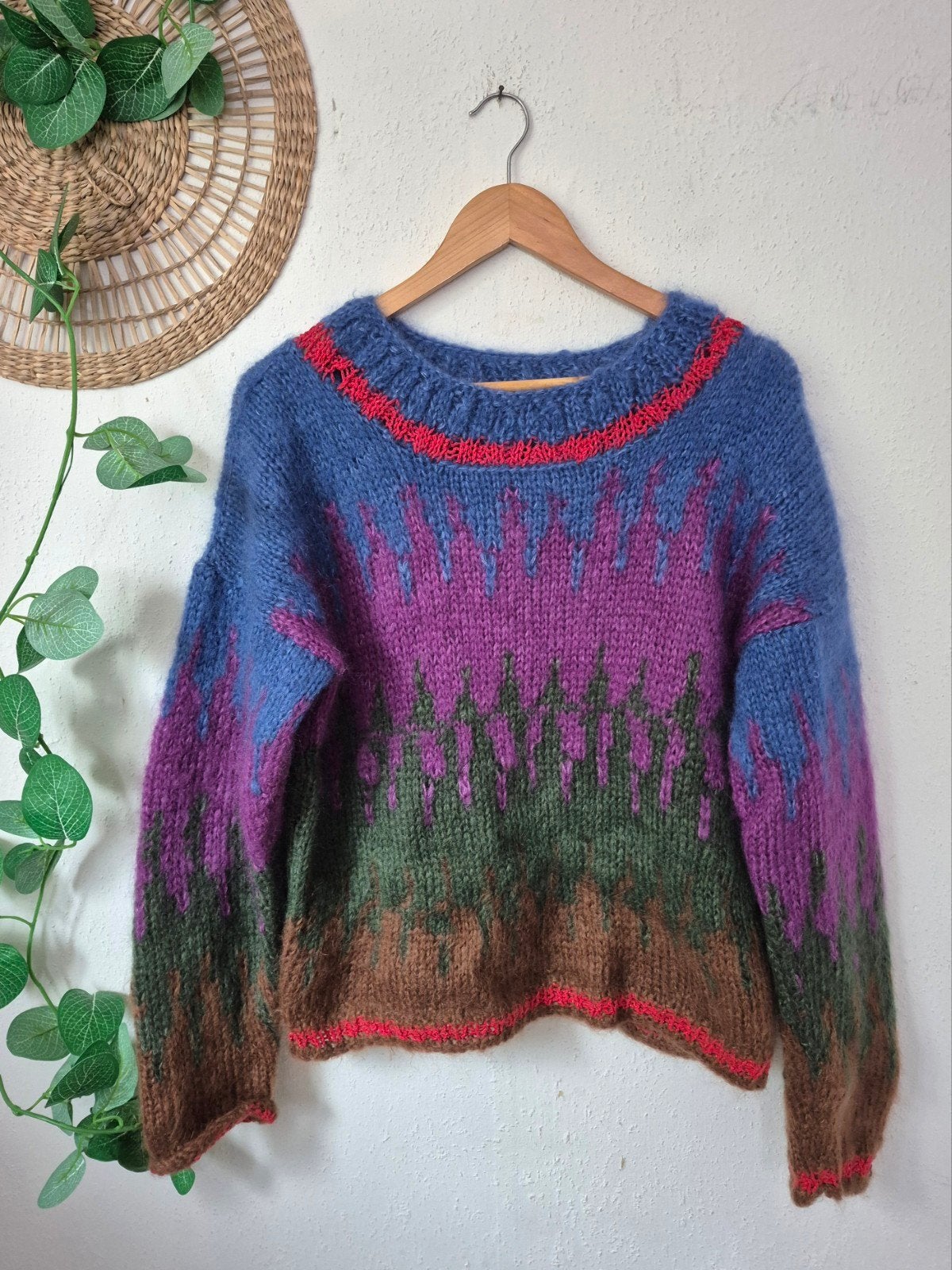 Handgebreide vintage zachte mohair/angora trui L, Handgebreid Vintage, Ophalen of Verzenden, Zo goed als nieuw, Maat 38/40 (M)