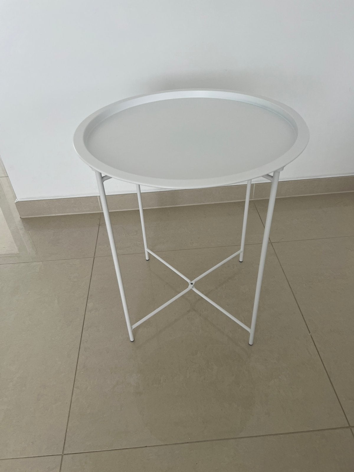 Nieuw Bijzettafel rond wit metaal met dienblad, Minder dan 55 cm, Metaal of Aluminium, Rond, Ophalen of Verzenden