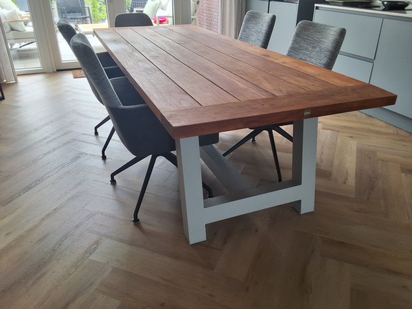 Suns eettafel / buitentafel teakhout met aluminium onderstel, Ophalen, Rechthoekig, Teakhout