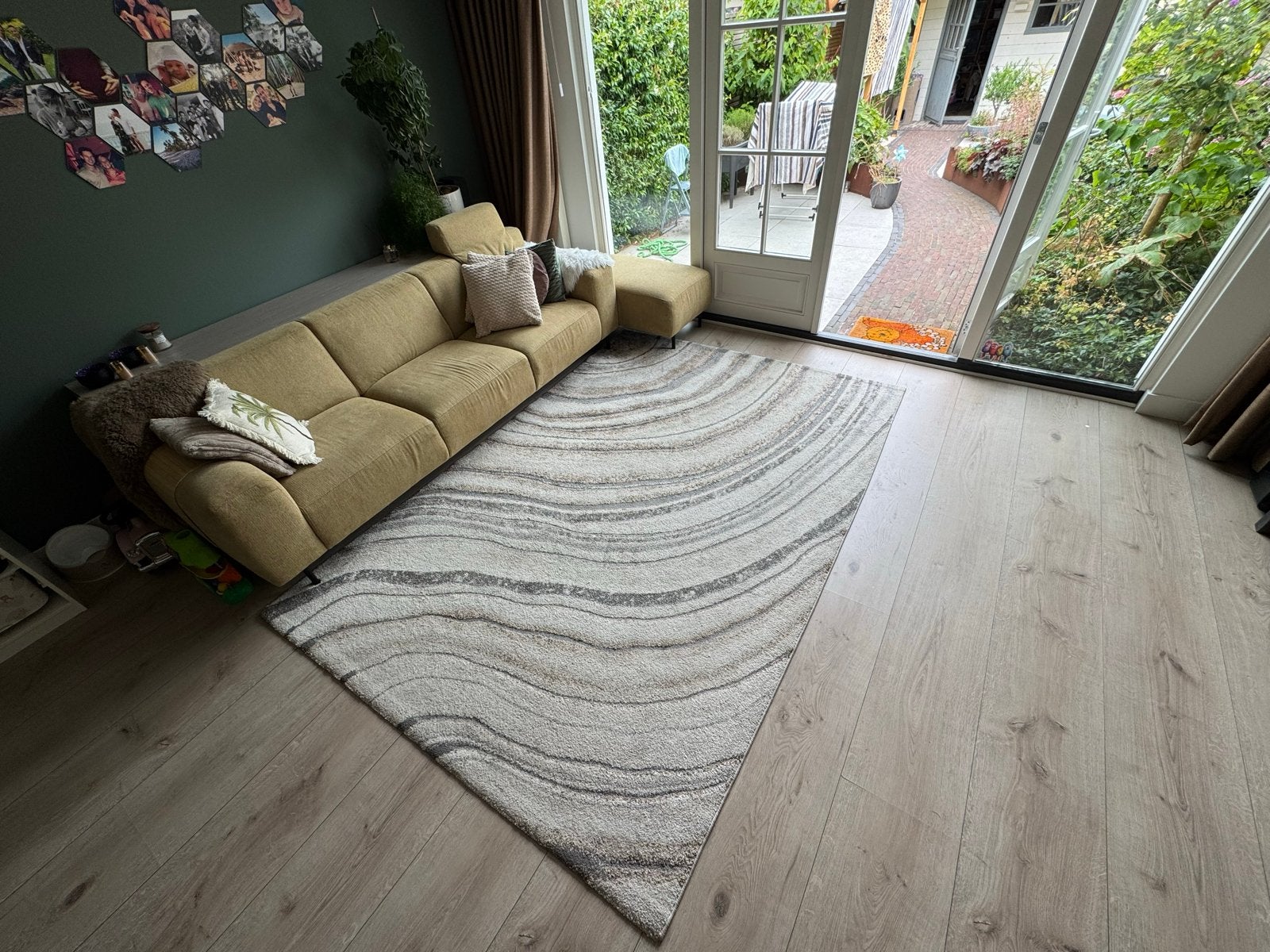 Modern Vloerkleed marmer look. Grijs/Beige, Ophalen, Zo goed als nieuw, 200 cm of meer, Grijs