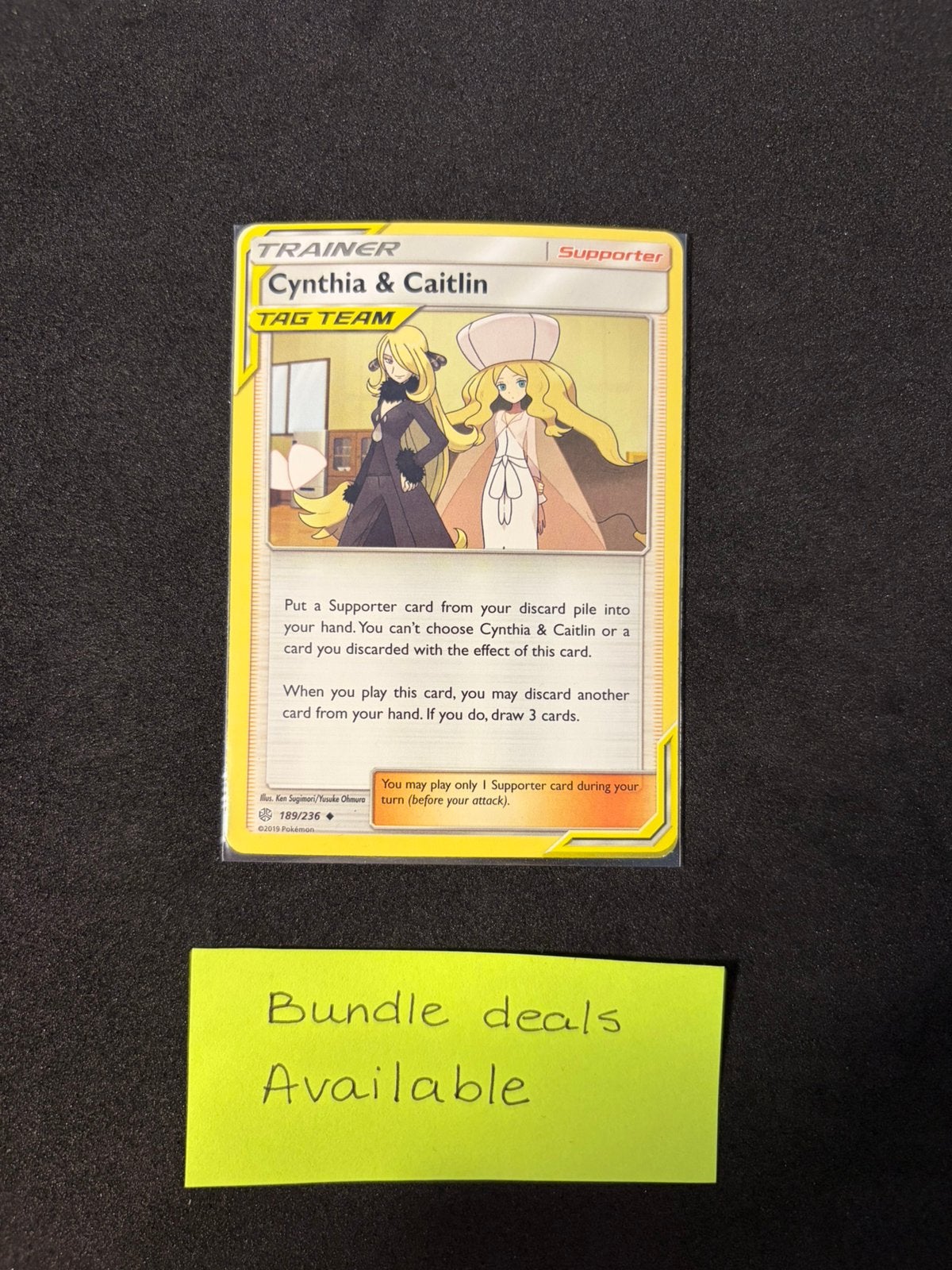 Pokemon kaart Cynthia & Caitlin CEC 189 - Cosmic Eclipse, Ophalen of Verzenden, Zo goed als nieuw