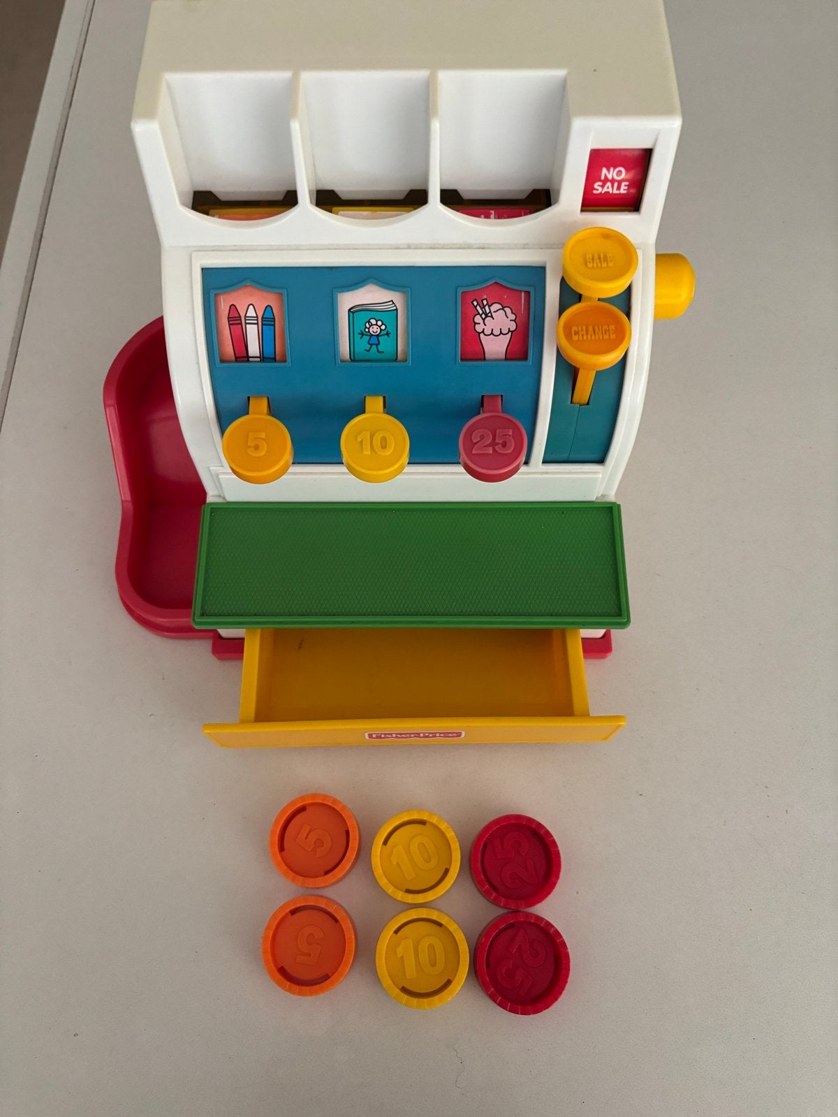Fisher-Price witte Kassa Speelgoed met Munten set!, Ophalen of Verzenden, Gebruikt, Speelset, Met geluid
