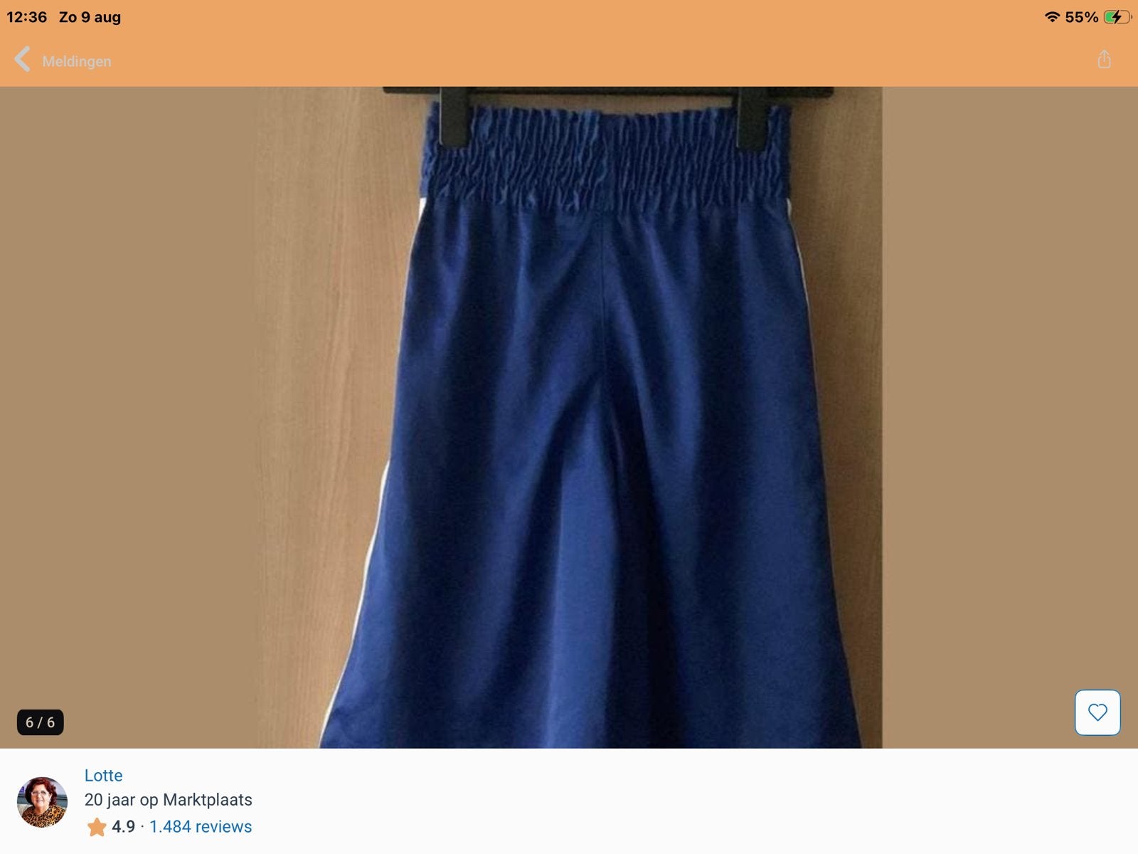 Blauwe wijde broek met witte streep, maat 34., Zo goed als nieuw, Maat 34 (XS) of kleiner, Lang, Verzenden
