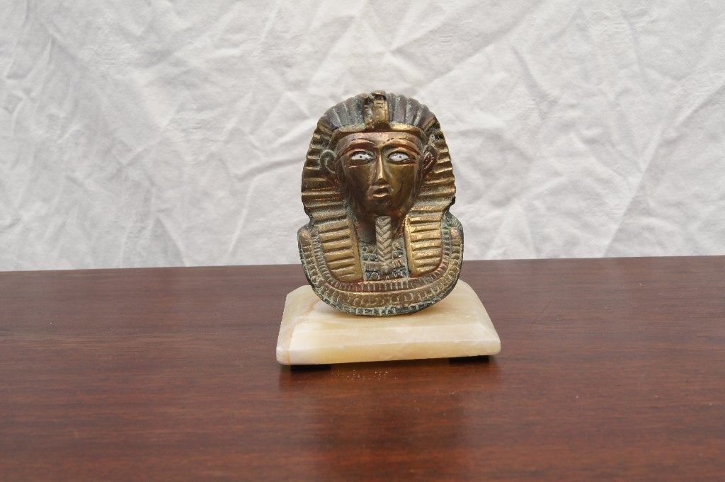 Egyptische Toetanchamon Buste op Marmeren Voet, Overige onderwerpen, Minder dan 20 cm, Buste, Gepatineerd