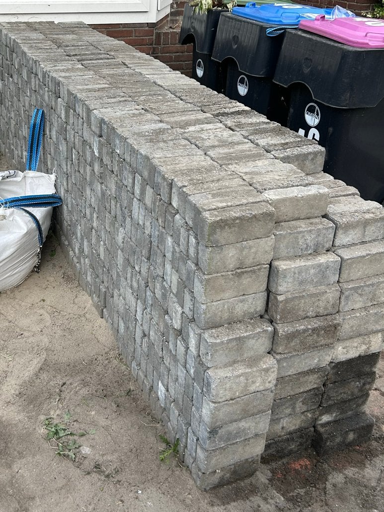 Terrasstenen - 18m2, lichtblauw, Tuin en Terras, Ophalen, Zo goed als nieuw, Beton, Terrastegels