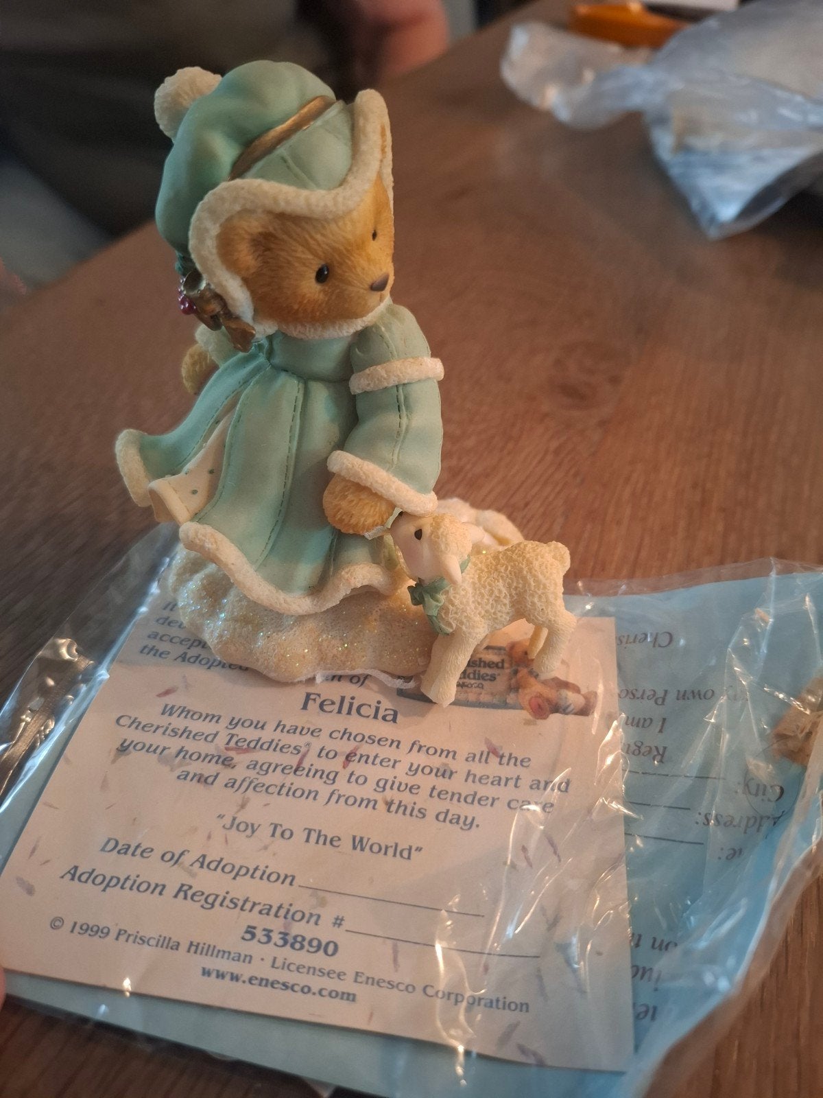 Cherished Teddies Felicia met certificaat, Verzamelen, Ophalen of Verzenden, Zo goed als nieuw, Beeldje, Cherished Teddies