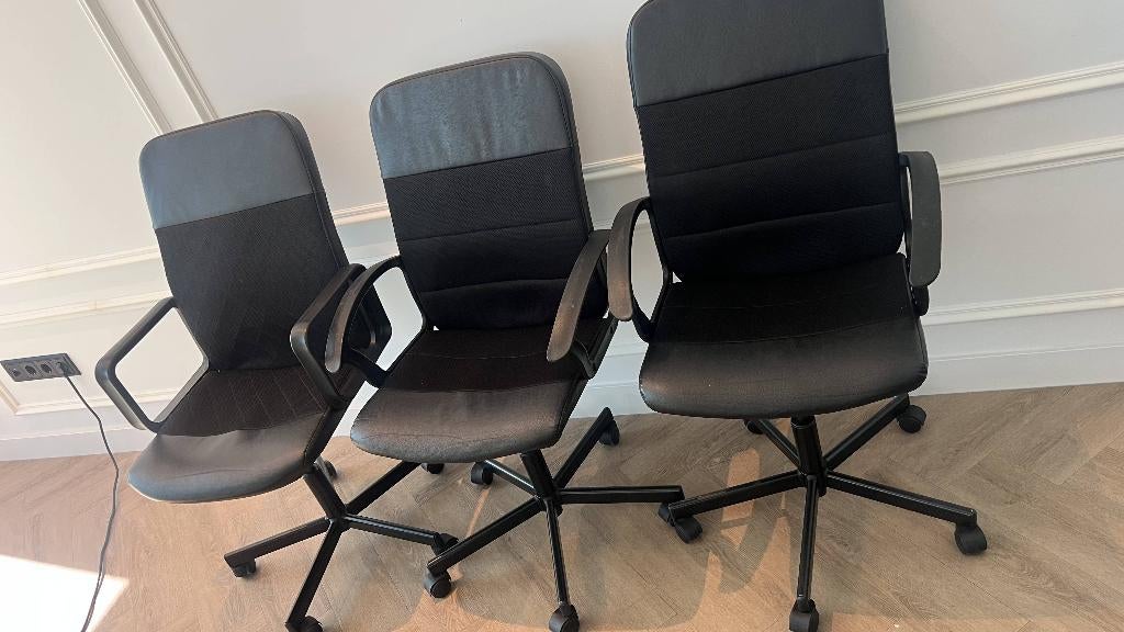 3x Zwarte Ikea bureaustoelen, Ophalen, Gebruikt, Zwart, Bureaustoel