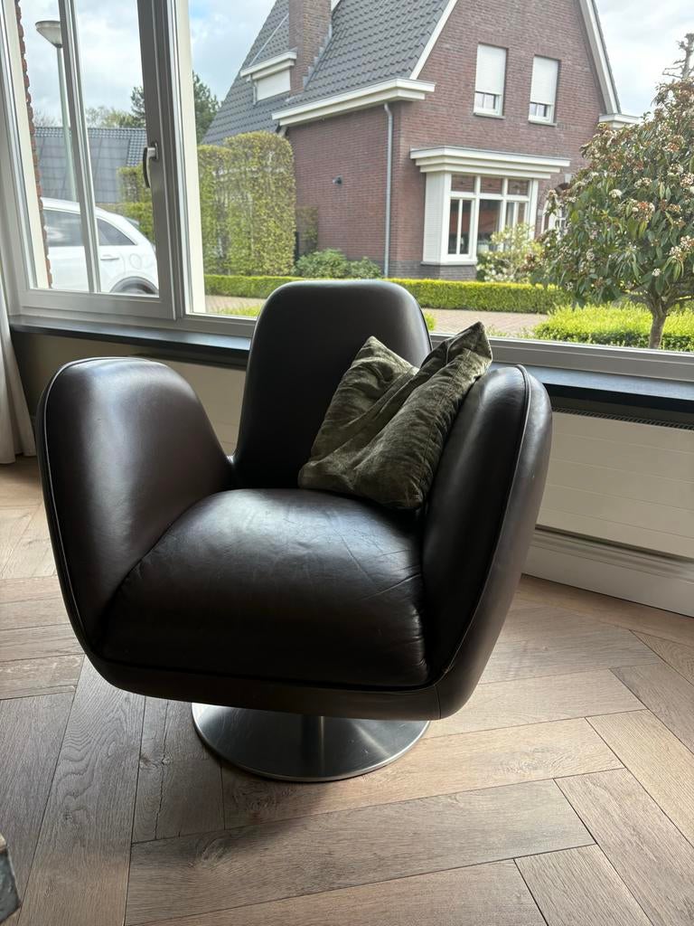 2x Design Topform DraaiFauteuil - Bruin Leer prijs per stuk, Ophalen, Gebruikt, 75 tot 100 cm, Leer