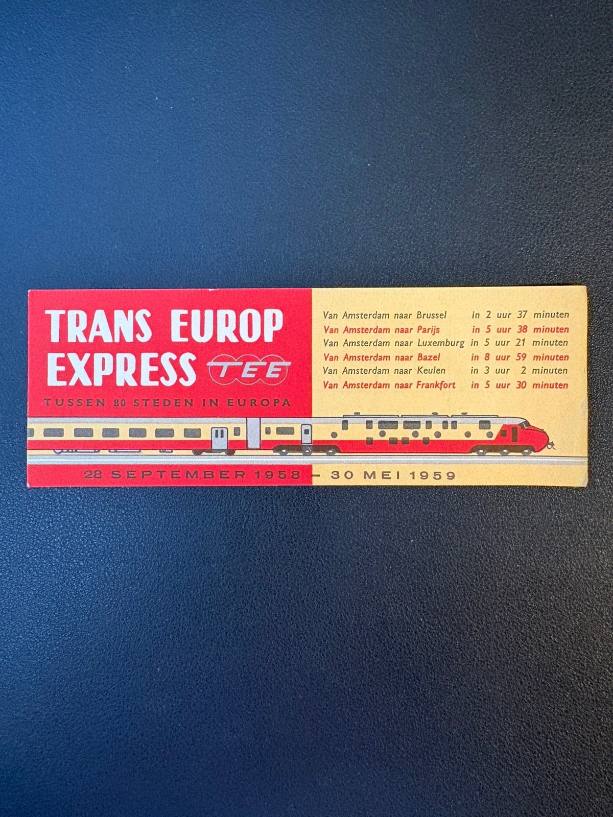 Boekenlegger/jaarkalender TEE 1958-1959, Ophalen of Verzenden, Gebruikt, Trein