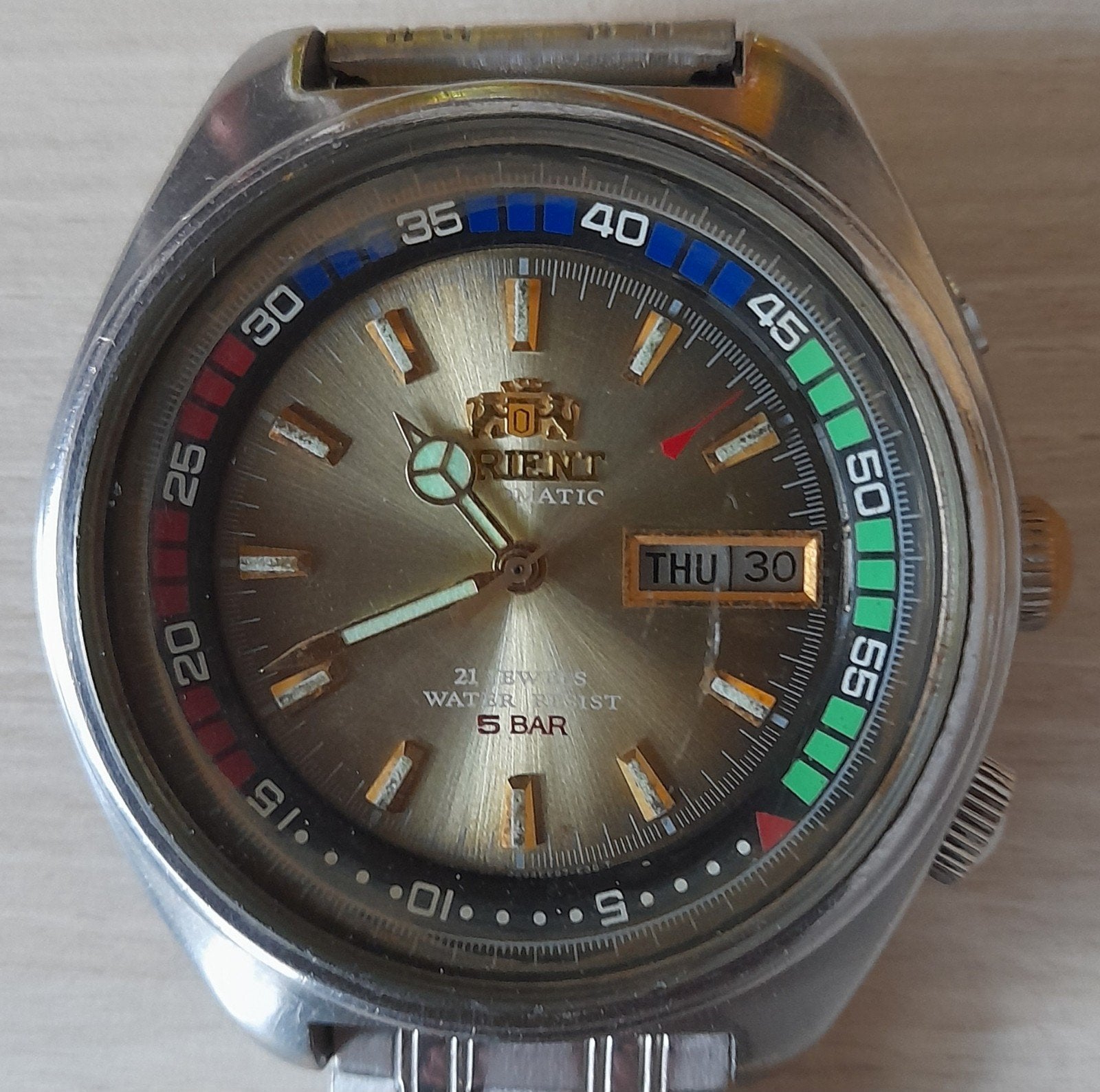 Vintage Orient automatisch horloge 21 Jewels, Staal, Gebruikt, Staal, Polshorloge