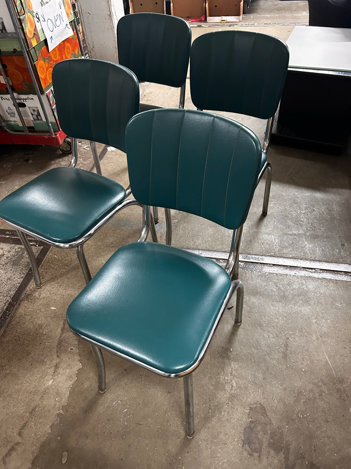 4 Amerikaanse Vitro dinerstoelen - Chroom en bekleding gaaf, Ophalen, Overige kleuren, Zo goed als nieuw, Vier