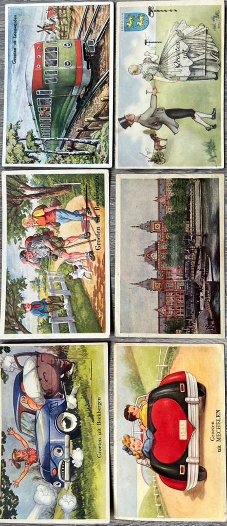 Zes ansichtkaarten met luikjes, Verzamelen, Ansichtkaarten | Nederland, Ophalen of Verzenden, 1940 tot 1960, Gelopen, Noord-Holland