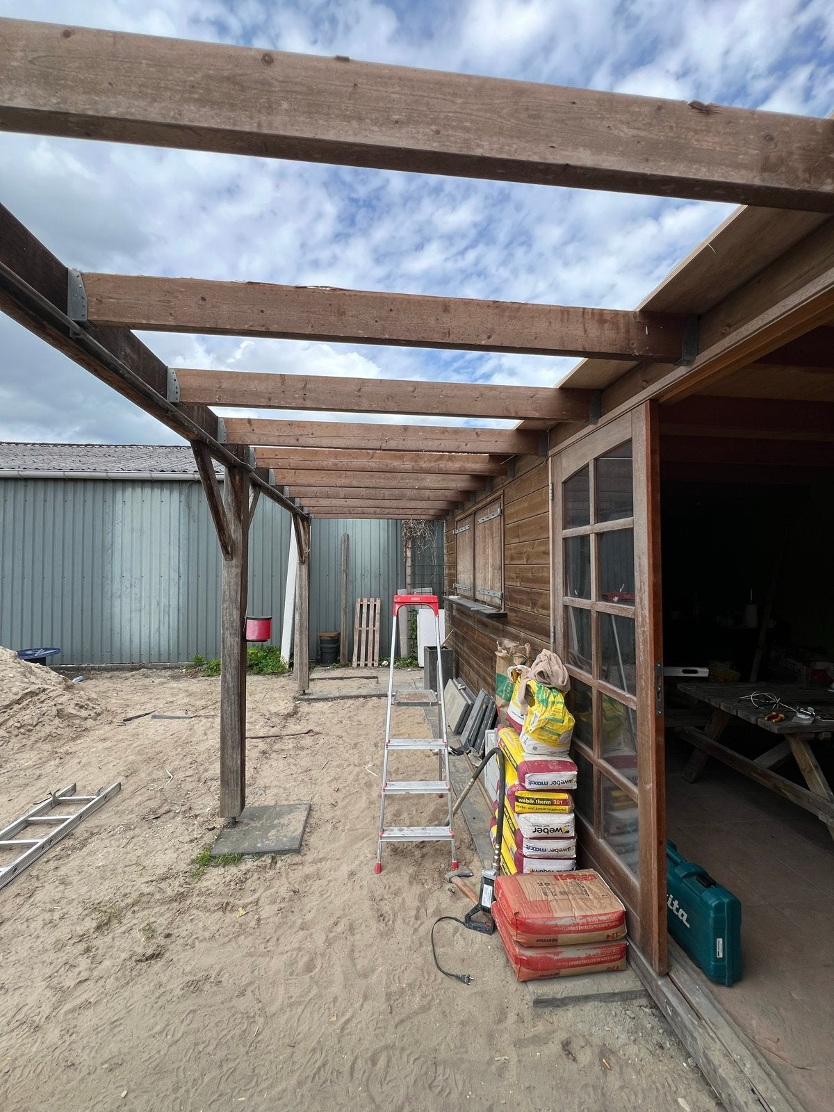 Overkapping met hardhouten deuren en klapraam, Tuin en Terras, Overkappingen, Ophalen, Gebruikt, Overige typen