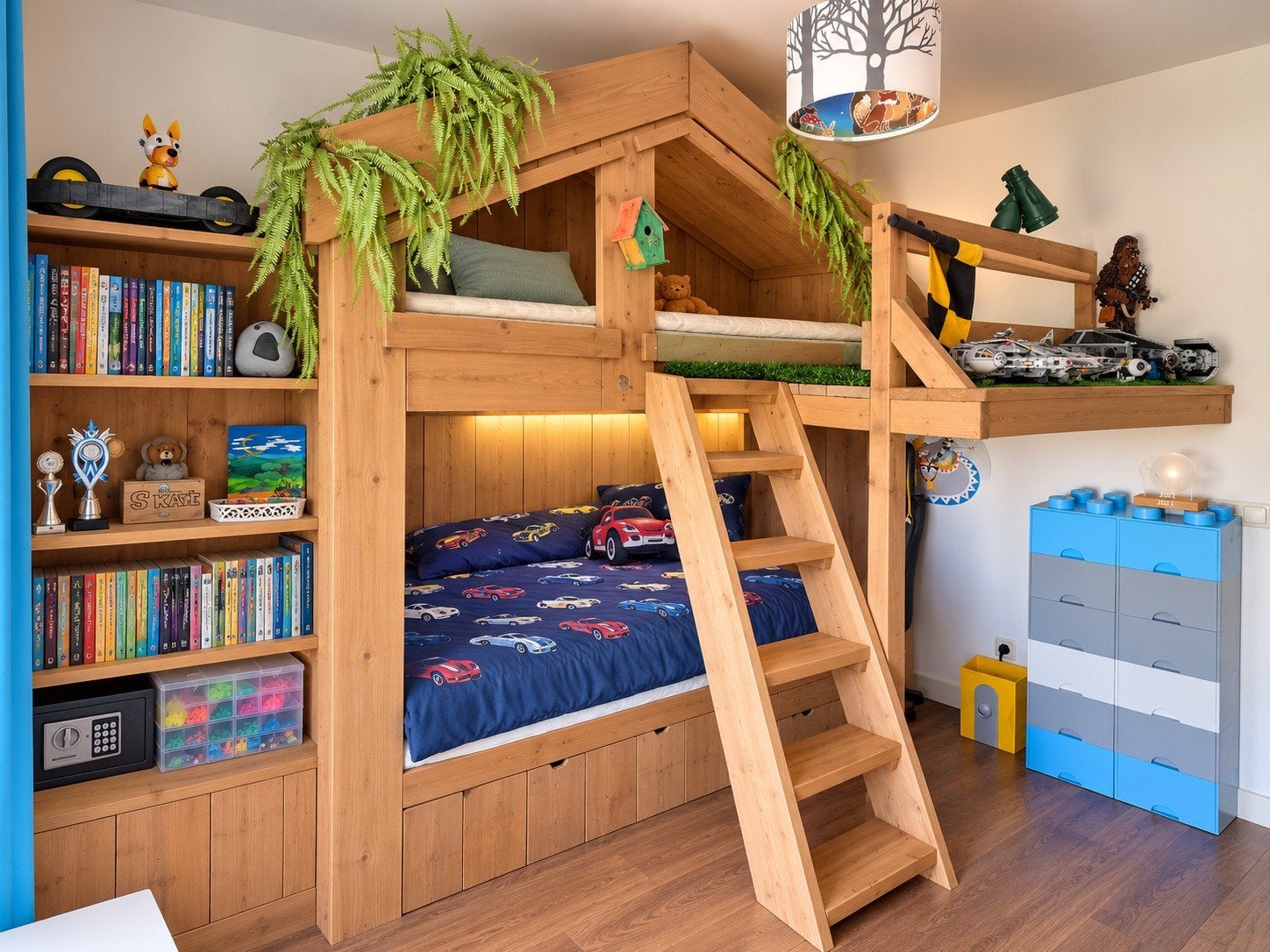 Uniek Houten Hoogslaper/Stapelbed met Speelruimte, Ophalen, Hoogslaper of Stapelbed, 180 cm of meer, 100 cm of meer