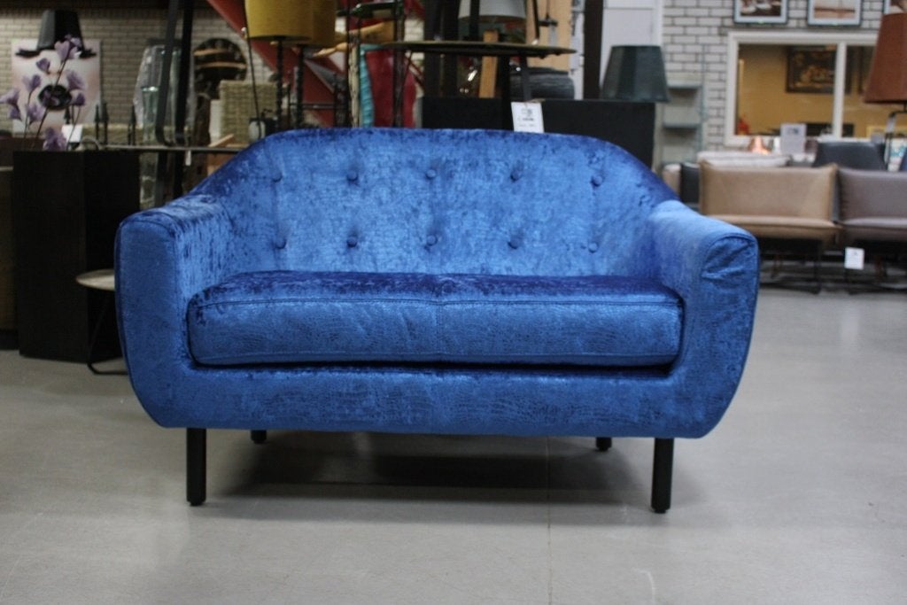 Chique tweepersoons bank velvet velours koningsblauw, Ophalen, Zo goed als nieuw, Stof, 75 tot 100 cm