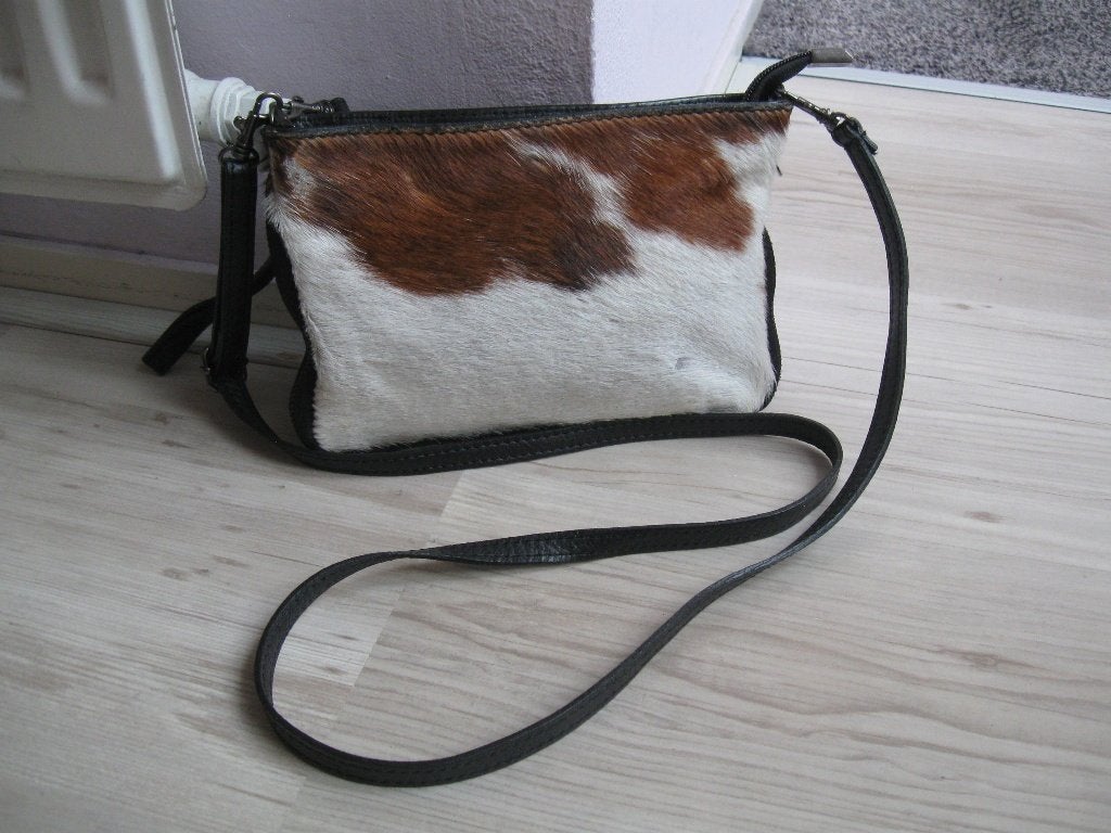 VERA PELLE leuk leren tasje met huid vacht als nieuw, Ophalen of Verzenden, Zo goed als nieuw, Overige kleuren, Schoudertasje