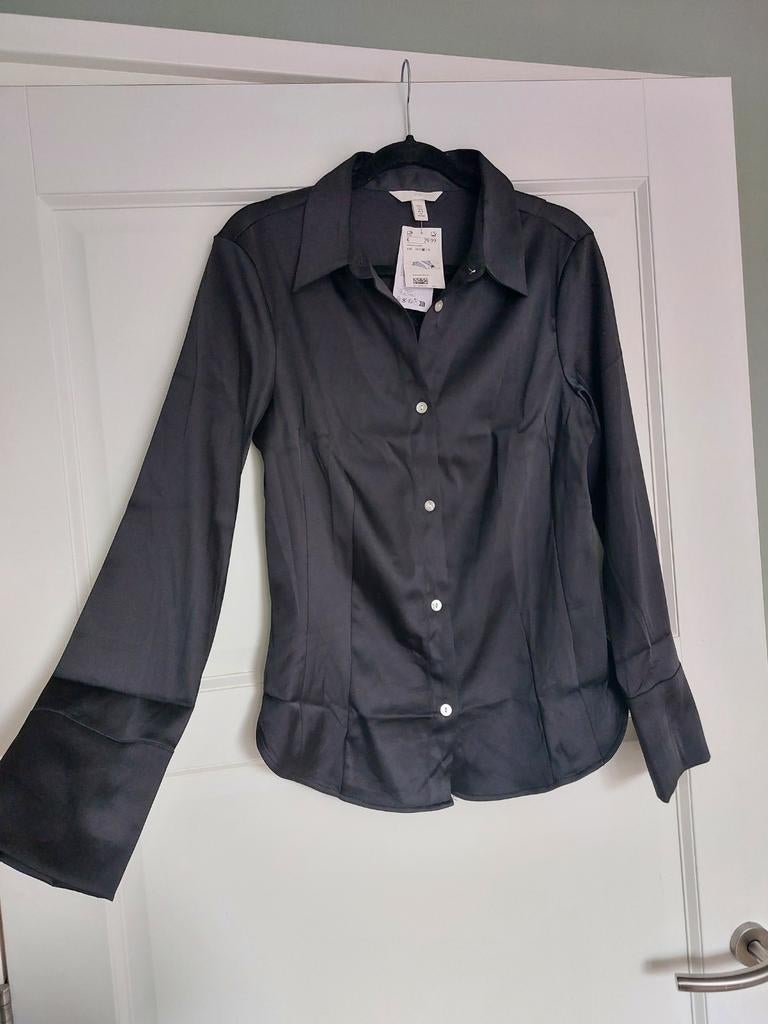 Nieuw H&M Satijnen Overhemd Maat M - Zwart, Maat 38/40 (M), H&M, Zwart, Nieuw