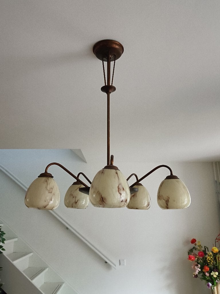 Jaren 30 art-deco hanglamp, Ophalen, Gebruikt, Art-deco, jaren 30, E27 (groot)