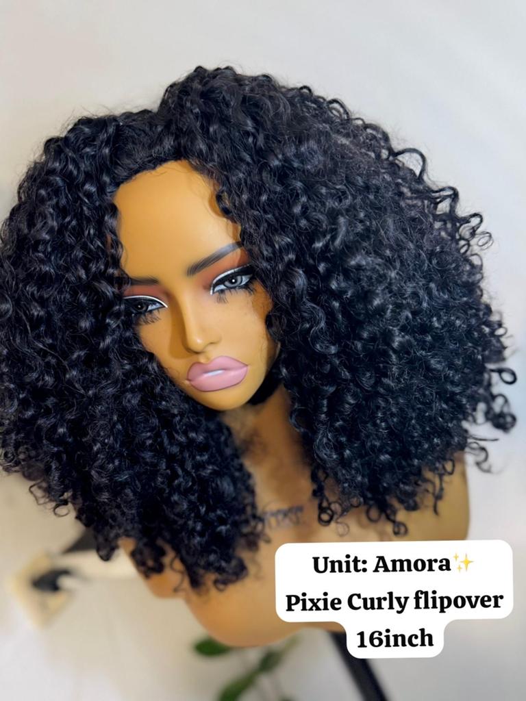Pixie Curly Flipover Pruik - Amora 16 inch, Verzenden, Nieuw, Pruik of Haarverlenging