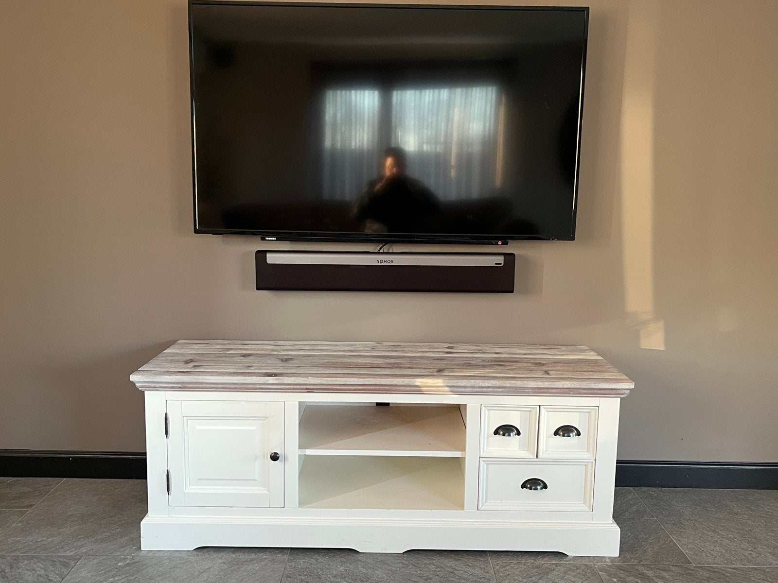 Landelijk TV-meubel met opbergruimte en salontafel, Ophalen, 100 tot 150 cm, Minder dan 100 cm, 25 tot 50 cm